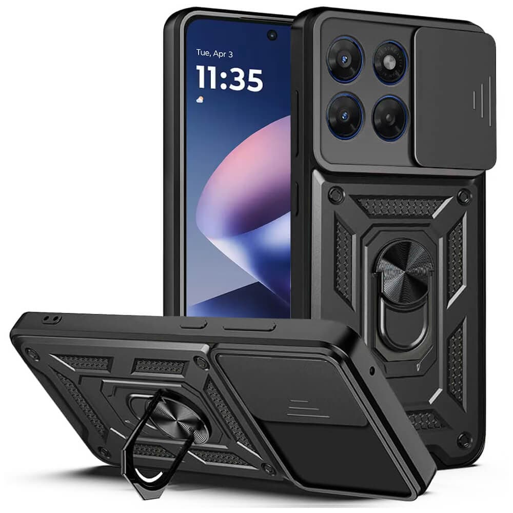 Хибриден удароустойчив кейс с пръстен против изпускане за Motorola Moto G37, Moto G47 - Techsuit CamShield Case (черен)