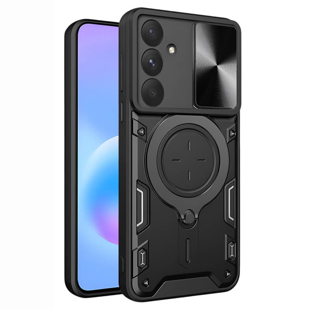 Хибриден удароустойчив кейс с вградена поставка за Samsung Galaxy A57 5G - Techsuit CamGuard Pro Case (черен)