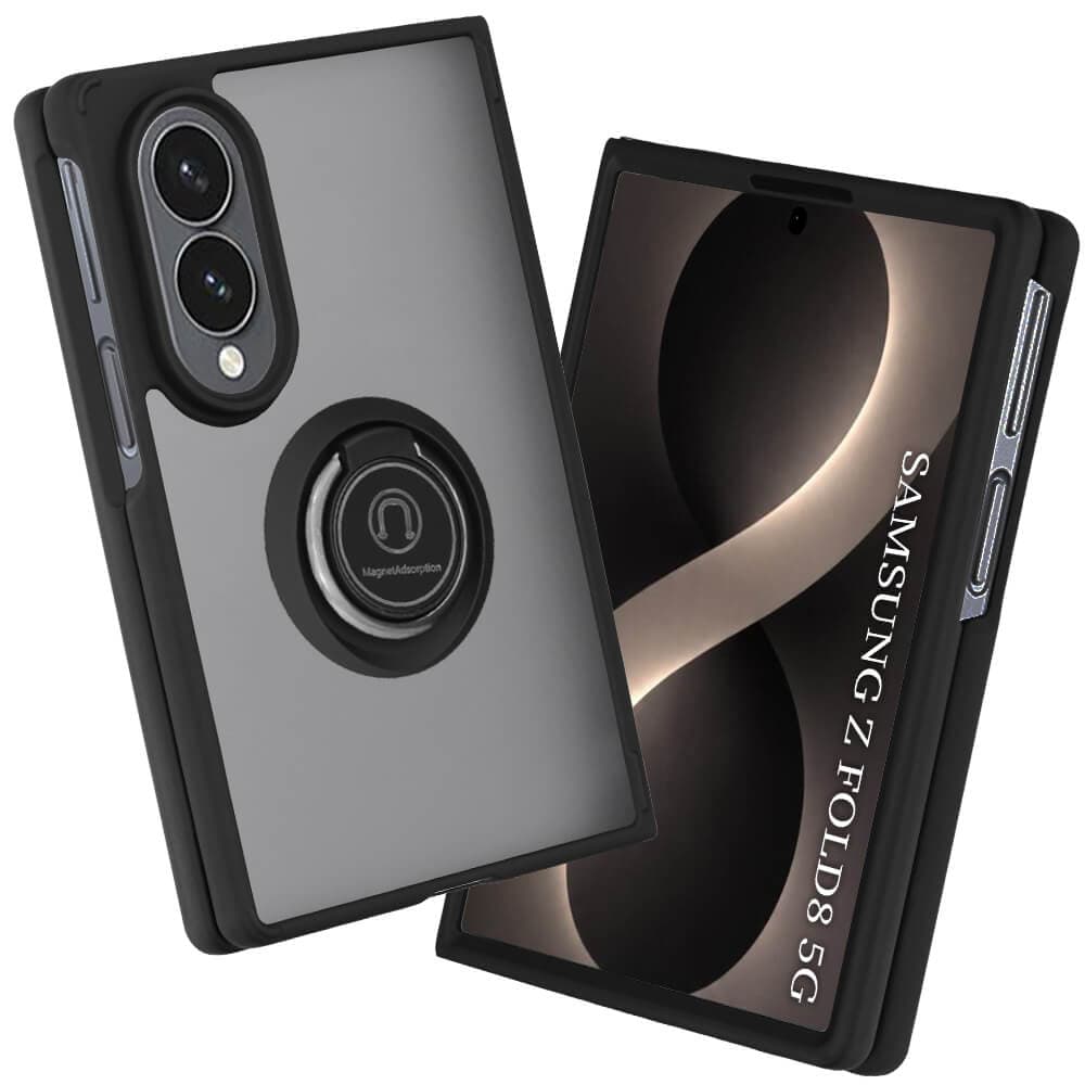 Хибриден удароустойчив кейс с пръстен против изпускане за Samsung Galaxy Z Fold8 - Techsuit Glinth Hybrid Case (черен-прозрачен)