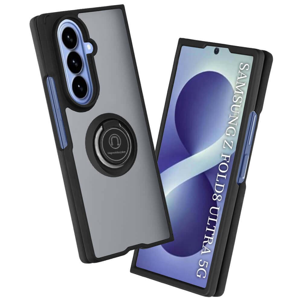 Хибриден удароустойчив кейс с пръстен против изпускане за Samsung Galaxy Z Fold8 Ultra - Techsuit Glinth Hybrid Case (черен-прозрачен)