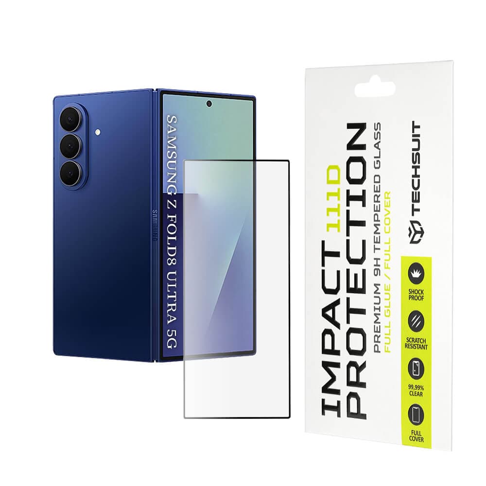 Калено стъклено защитно покритие за външния дисплей на Samsung Galaxy Z Fold8 Ultra - Techsuit Full Glue Tempered Glass 111D (черен-прозрачен)