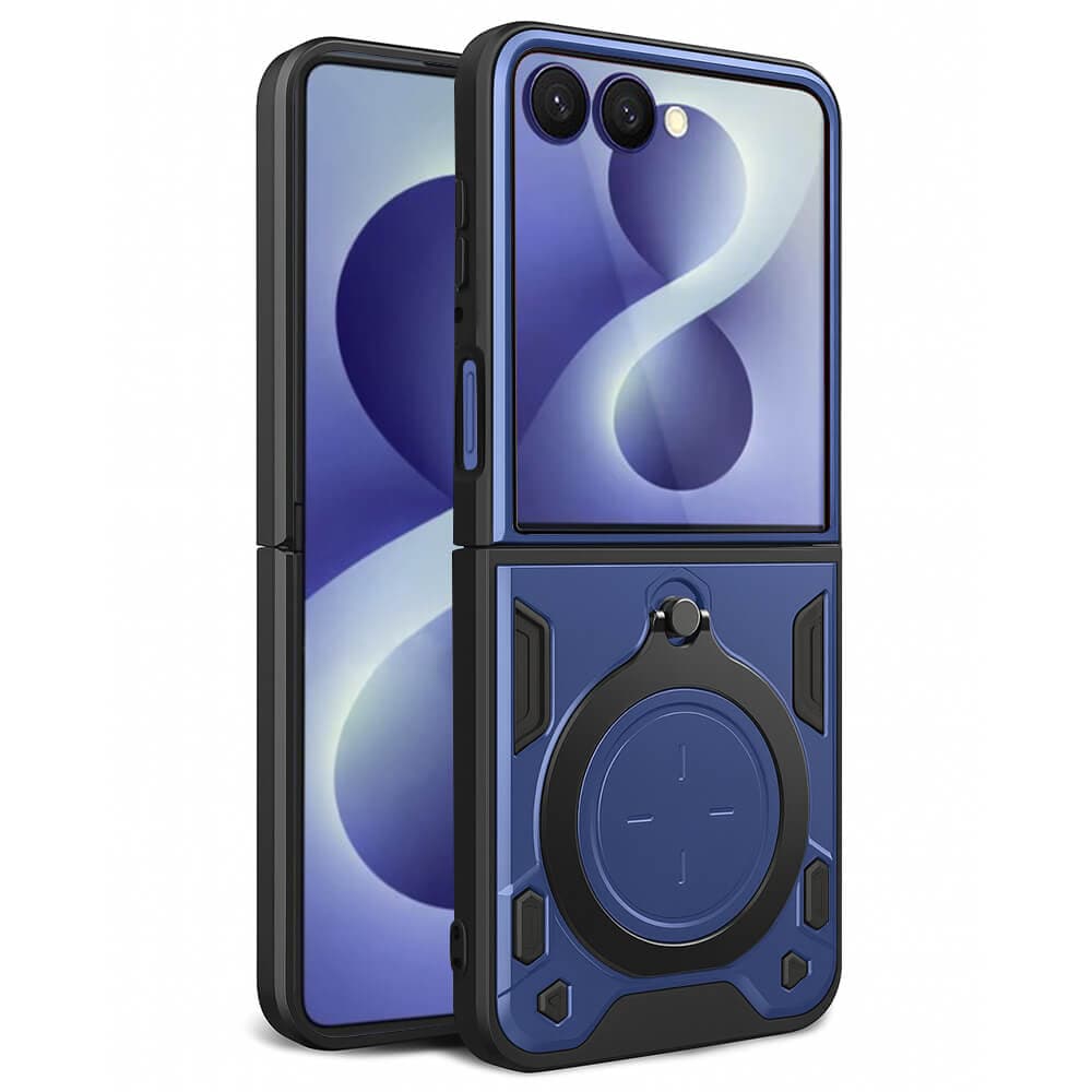 Хибриден удароустойчив кейс с вградена поставка за Samsung Galaxy Z Flip8 - Techsuit CamGuard Pro Case (син)