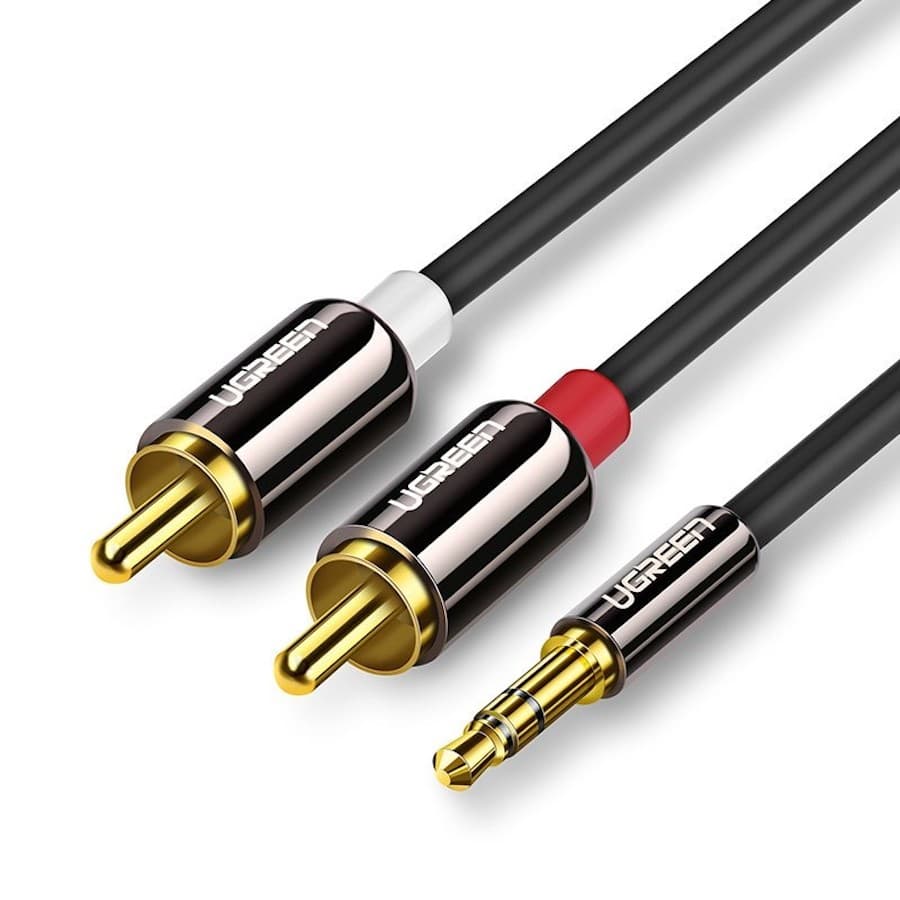 Качествен аудио кабел 2xRCA (мъжко) към 3.5mm (мъжко) - Ugreen AV116 2xRCA Male to 3.5mm Male Audio Cable (100 см)