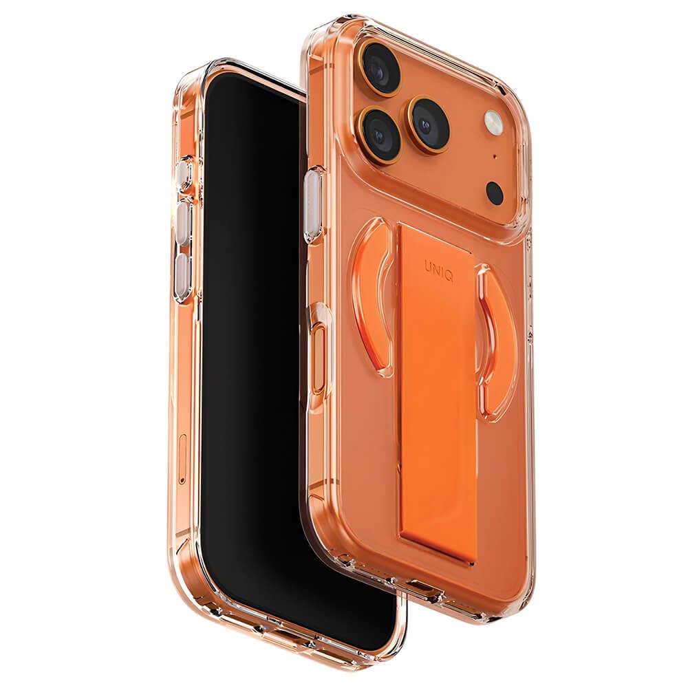 Хибриден удароустойчив кейс с MagSafe и ластик против изпускане за iPhone 17 Pro - Uniq Heldro Air MagClick Hybrid Case (оранжев-прозрачен)