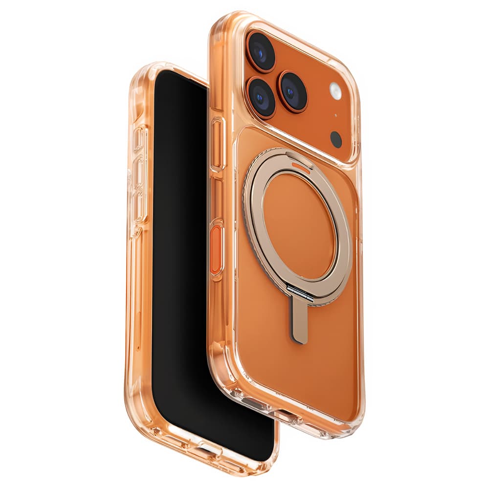 Хибриден удароустойчив кейс с MagSafe за iPhone 17 Pro - Uniq Swivix 360 Kickstand MagSafe Case (златист-прозрачен)