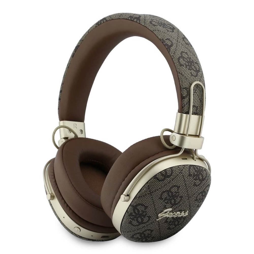 Безжични блутут слушалки с микрофон за мобилни устройства - Guess 4G Metal Script Logo ENC Wireless Over-Ear Headphone (кафяв)