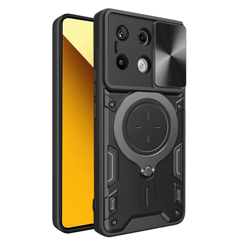 Хибриден удароустойчив кейс с вградена поставка за Xiaomi Redmi Note 13 5G - Techsuit CamGuard Pro Case (черен)