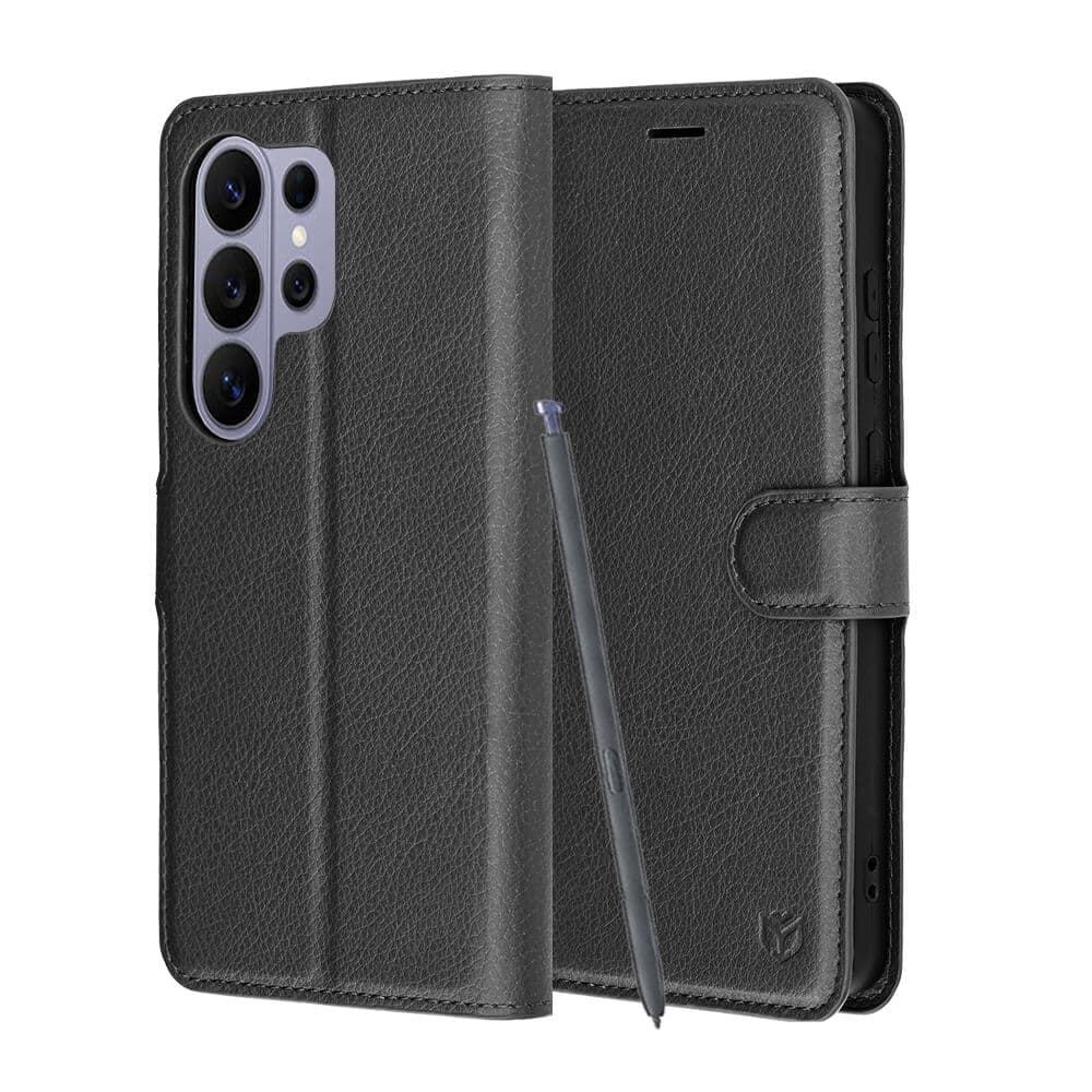 Кожен калъф с поставка и отделение за кр. карти за Samsung Galaxy S26 Ultra - Techsuit Leather Folio (черен)