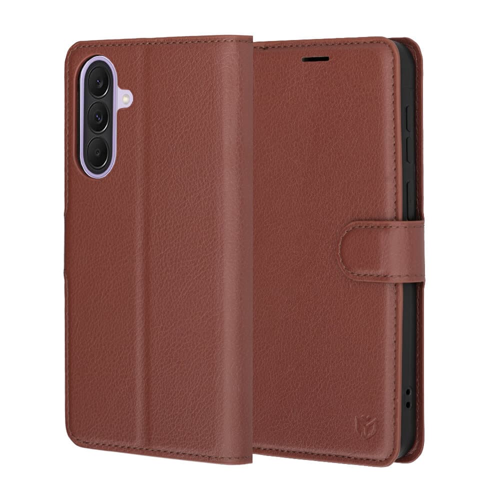 Кожен калъф с поставка и отделение за кр. карти за Samsung Galaxy A57 5G - Techsuit Leather Folio (кафяв)