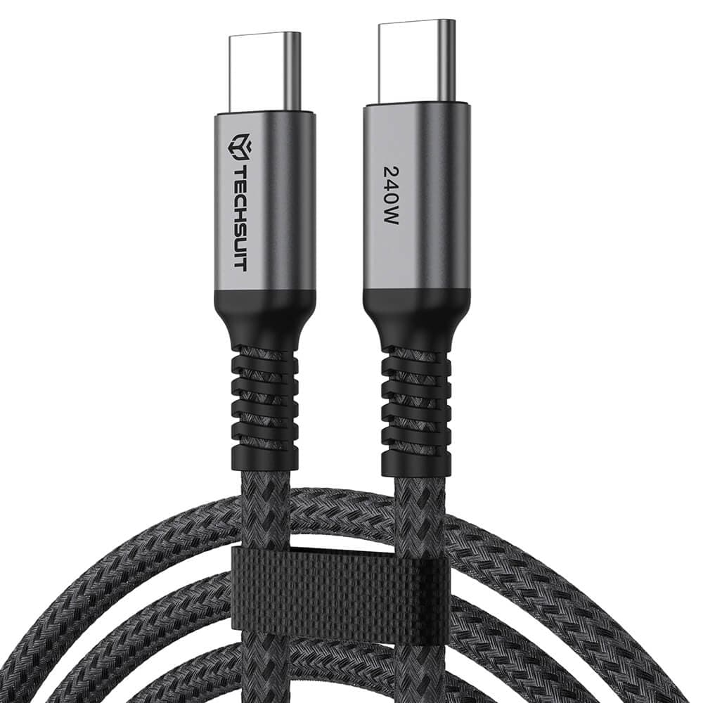 Кабел за бързо зареждане за устройства с USB-C порт - Techsuit CX2 TitanSync Pro USB-C to USB-C Cable 240W (200 см) (тъмносив)