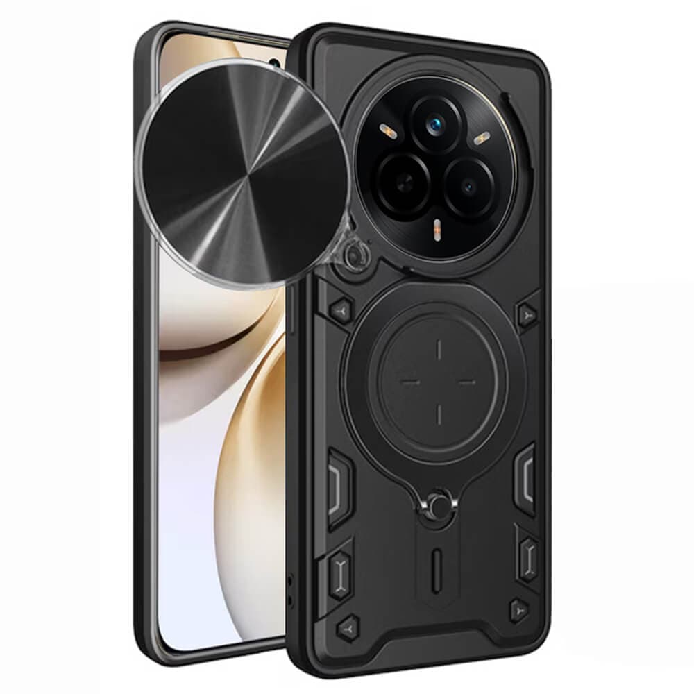 Хибриден удароустойчив кейс с вградена поставка за Realme 14 Pro Plus - Techsuit CamGuard Pro Case (черен)