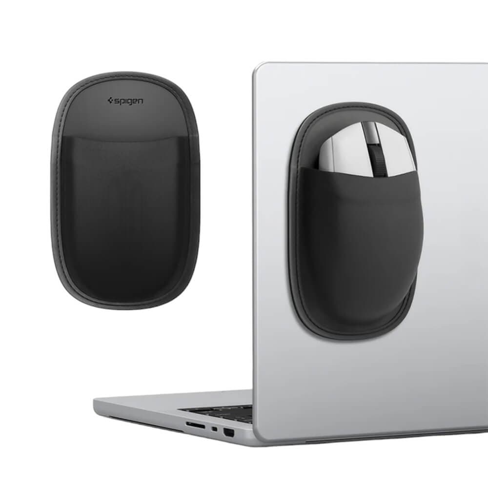 Самозалепващ се джоб за мишка - Spigen LD220 Leather Mouse Sleeve Holder (черен)