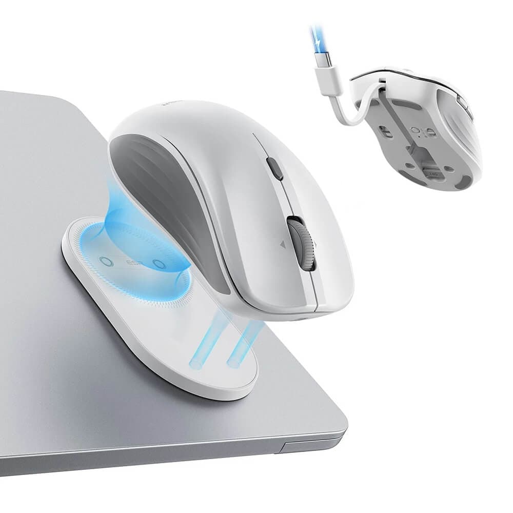 Ергономична безжична мишка с MagSafe поставка (за Mac и PC) - ESR MagMouse MagMouse Snap-to-Carry Bluetooth Wireless Mouse (бял)