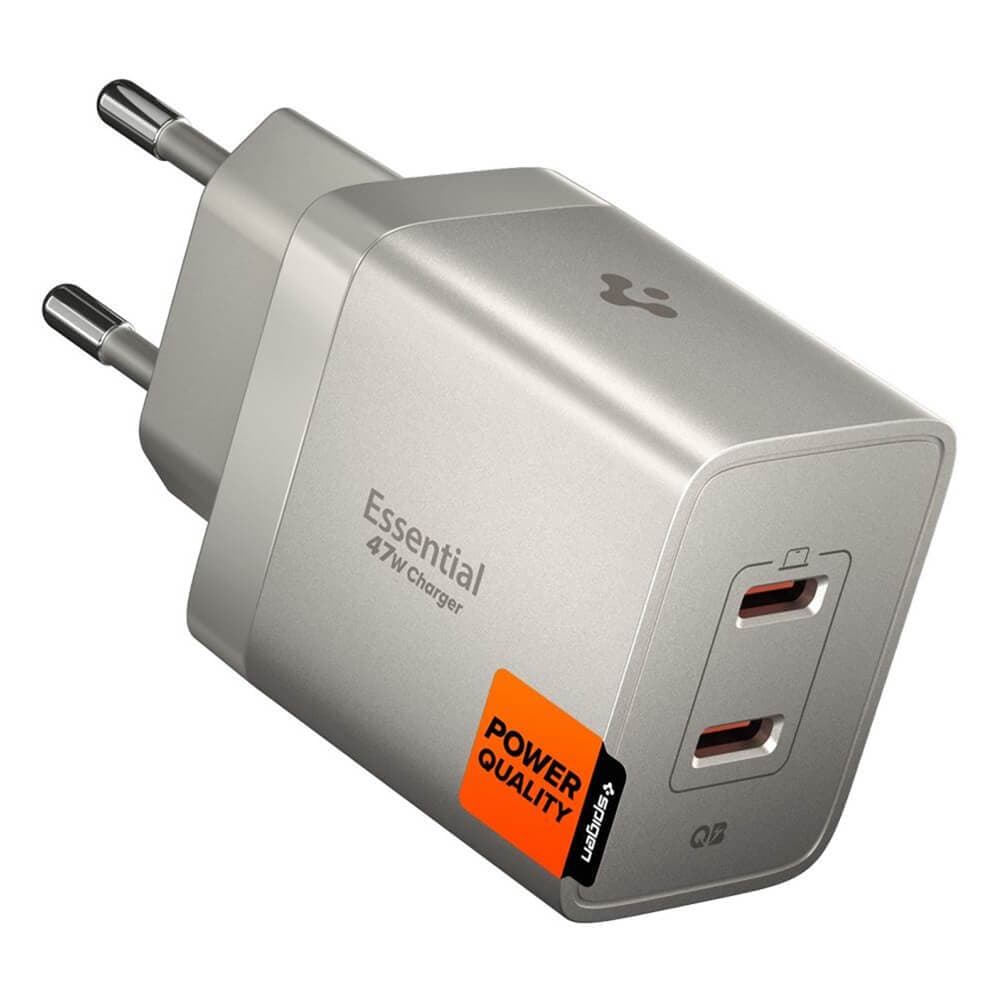 Захранване за ел. мрежа с 2xUSB-C PD изходи с технология за бързо зареждане - Spigen ArcStation Essential Dual USB-C Wall Charger 47W (бежов)