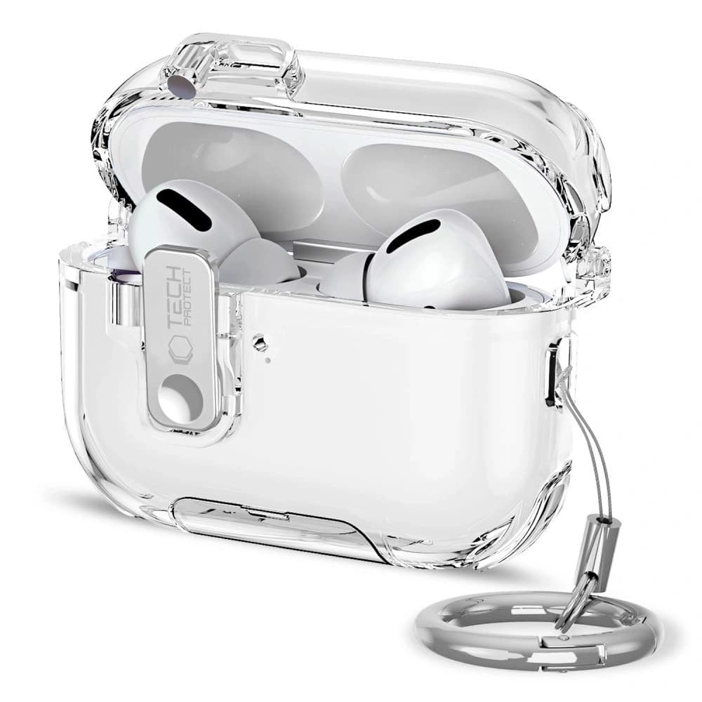 Силиконов удароустойчив калъф с карабинер за Apple AirPods Pro 3 - Tech-Protect Bounce Pro AirPods Pro 3 Silicone Case (clear)