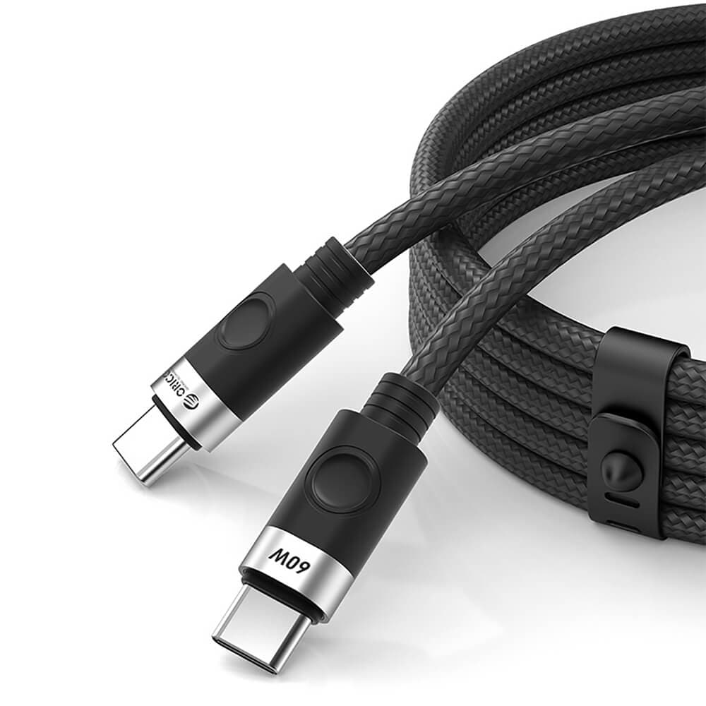 Здрав кабел с въжена оплетка и бързо зареждане за устройства с USB-C порт - Orico USB-C to USB-C Fast Charging Cable 60W (100 см) (черен)