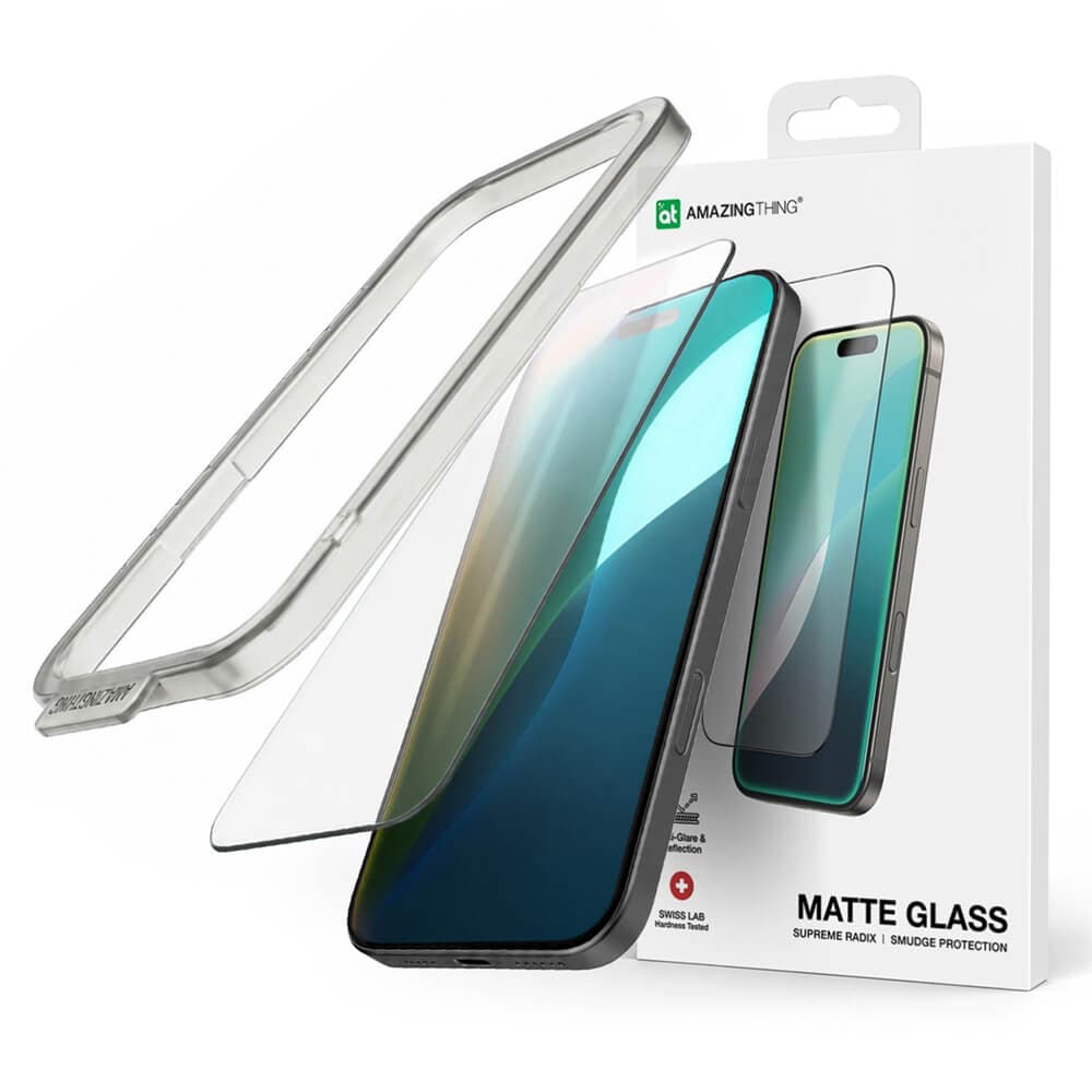 Матирано калено стъклено защитно покритие за дисплея на iPhone 16 Pro - AmazingThing Titan Matte Tempered Glass (черен-прозрачен)