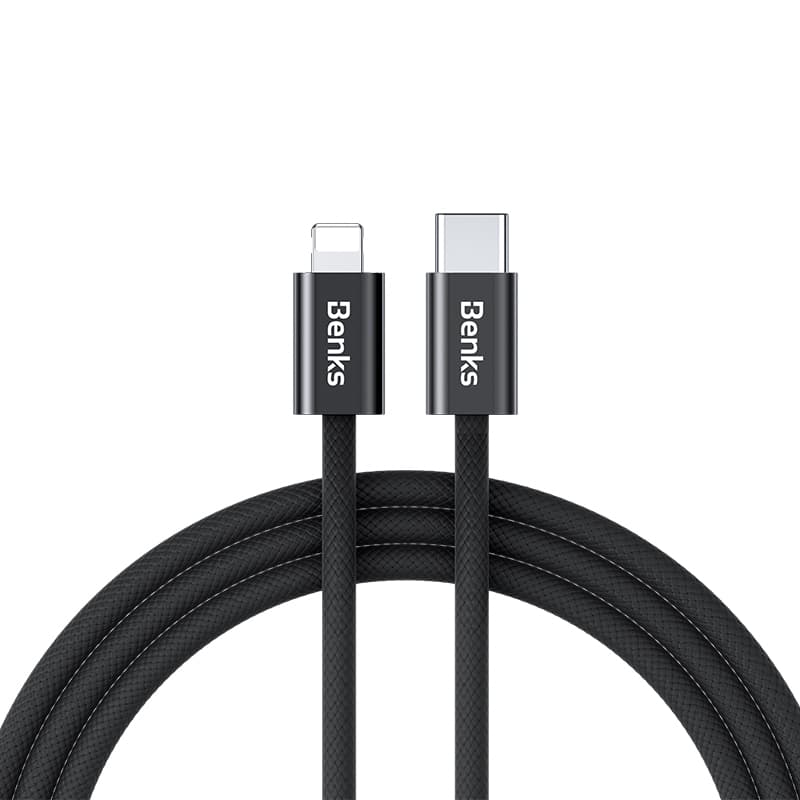 Здрав кабел с въжена оплетка и бързо зареждане за устройства с USB-C към Lightning кабел за Apple устройства с Lightning порт - Benks D46 USB-C to Lightning Cable PD 27W (200 см) (черен)