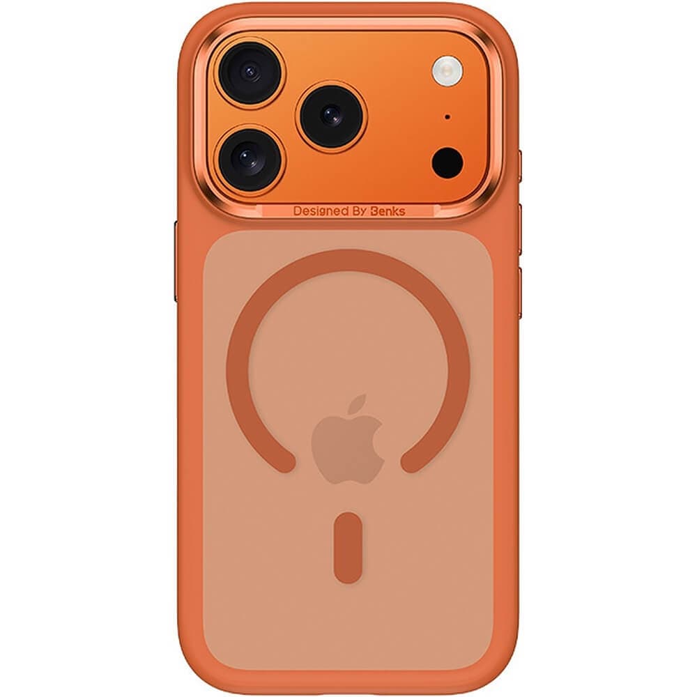Хибриден удароустойчив кейс с MagSafe за iPhone 18 Pro, iPhone 17 Pro - Benks Magnetic Mist Metal Frame Case (оранжев)
