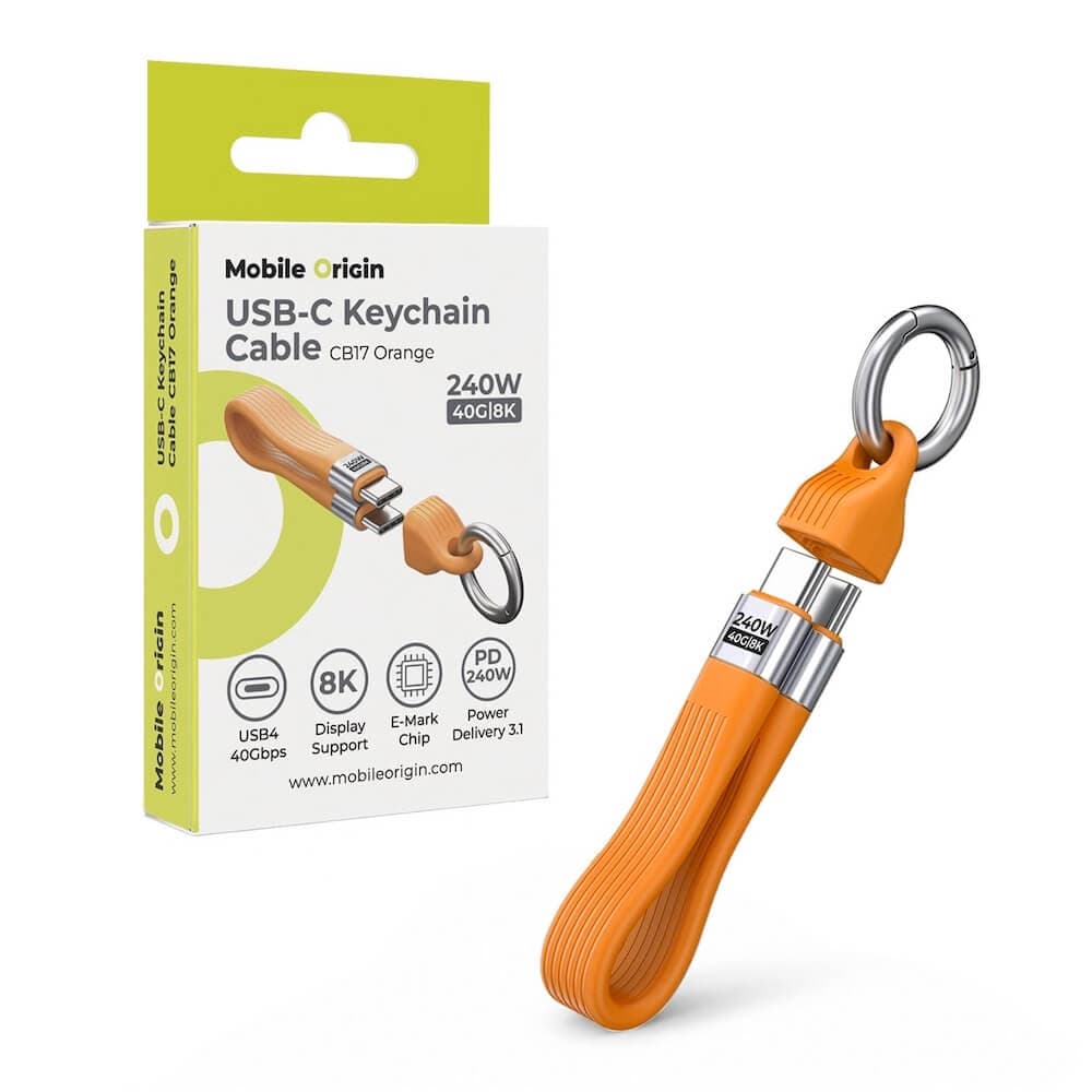 USB4 кабел тип ключодържател за устройства с USB-C порт - Mobile Origin CB17 Keychain USB4 USB-C to USB-C Cable 240W (оранжев)