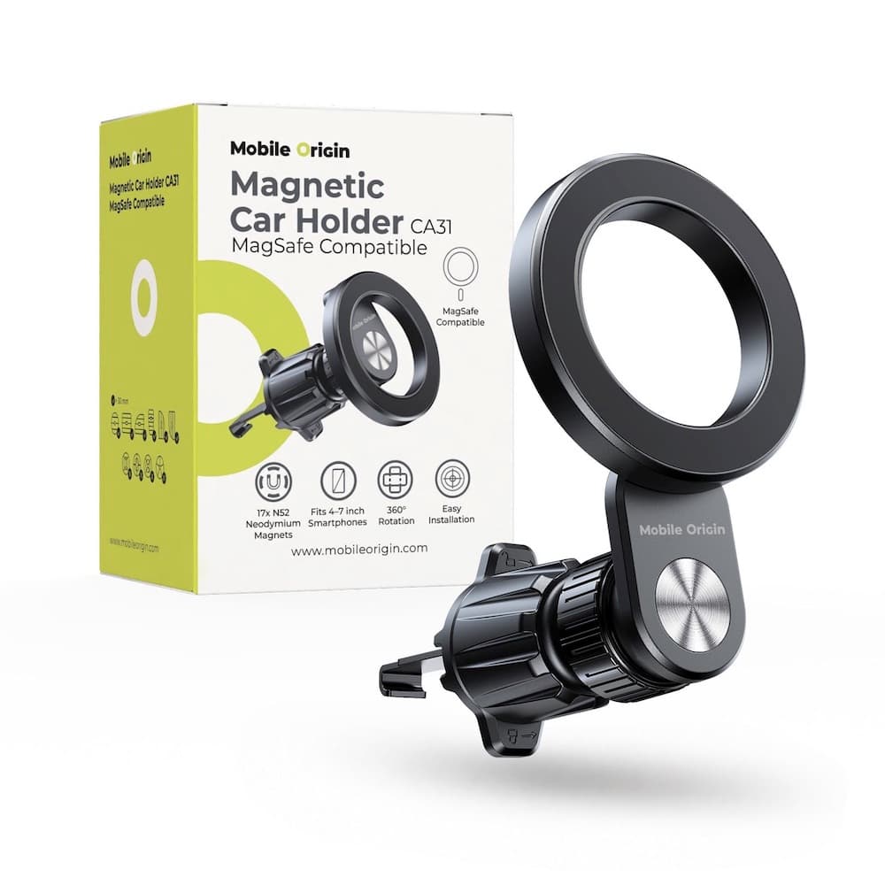 Магнитна поставка за радиатора на кола за iPhone с MagSafe - Mobile Origin CA31 Magnetic Air Vent Car Mount (черен)