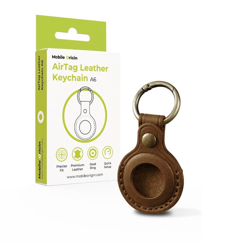 Кожен ключодържател за Apple AirTag - Mobile Origin A6 AirTag Leather Keychain (кафяв)
