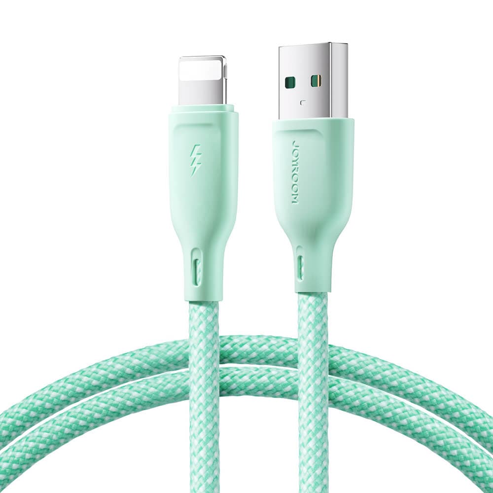 Здрав кабел с въжена оплетка и бързо зареждане за устройства с USB-А към Lightning кабел за Apple устройства с Lightning порт - Joyroom Multi Color USB-A to Lightning Cable (100 см) (зелен)