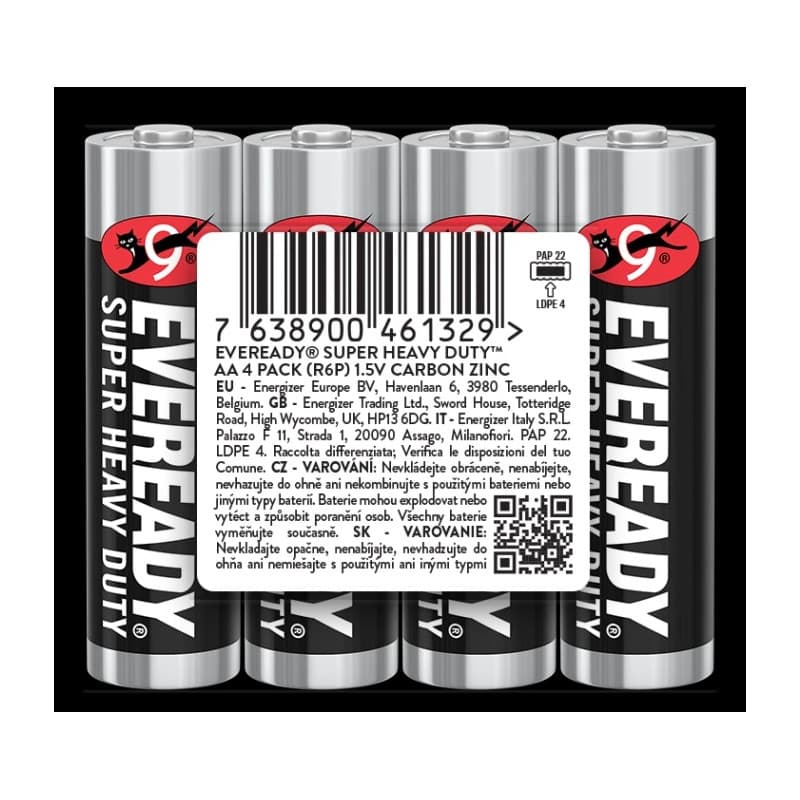 ЦИНККОВО-ХЛОРИДНИ БАТЕРИИ SUPER HEAVY DUTY AA SW4 EU EVEREADY