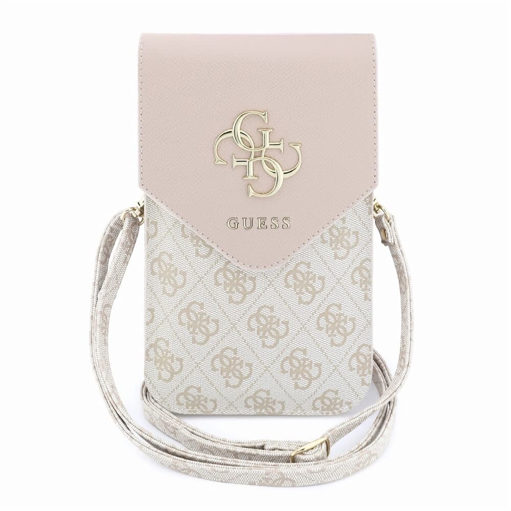 Кожена чанта (портфейл) с презрамка - Guess PU Grained 4G Metal Logo Phone Bag (pink)