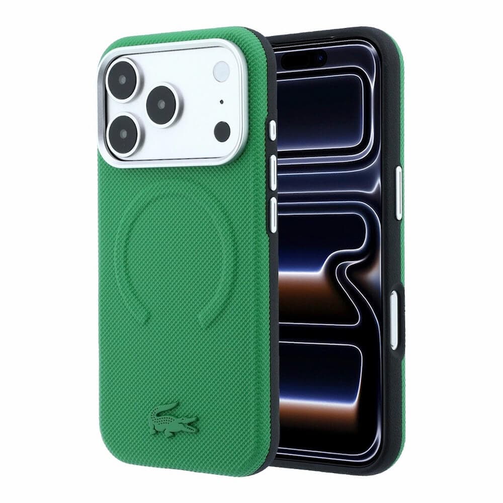 Хибриден удароустойчив кейс с MagSafe за iPhone 18 Pro Max, iPhone 17 Pro Max - Lacoste PVC Petit Pique Semi Wrap Embossed MagSafe Case (estragon)