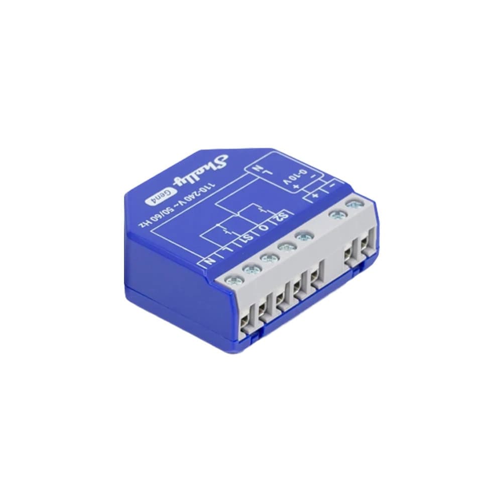 Wi-Fi реле Shelly Dimmer 0/1-10V PM Gen4, 16A, волтметър, амперметър, сензор за вътрешна температура, до 100m обхват, Bluetooth, синьо