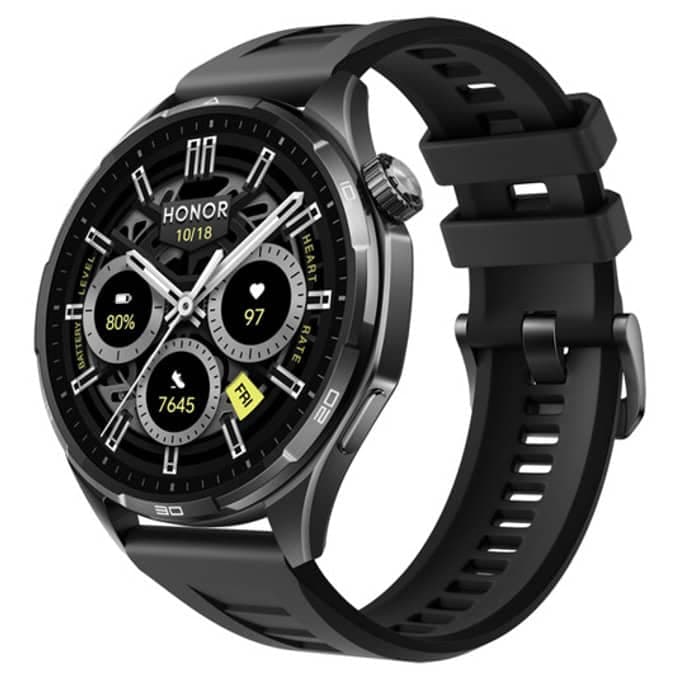 Смарт часовник Honor Watch 6, 1.46" (3.71cm) AMOLED дисплей, Bluetooth 5.4, NFC, GPS, жироскоп, барометър, оптичен сензор за сърдечен ритъм, магнитометър, акселерометър, сензор за околна светлина, 5ATM, IP69, черен