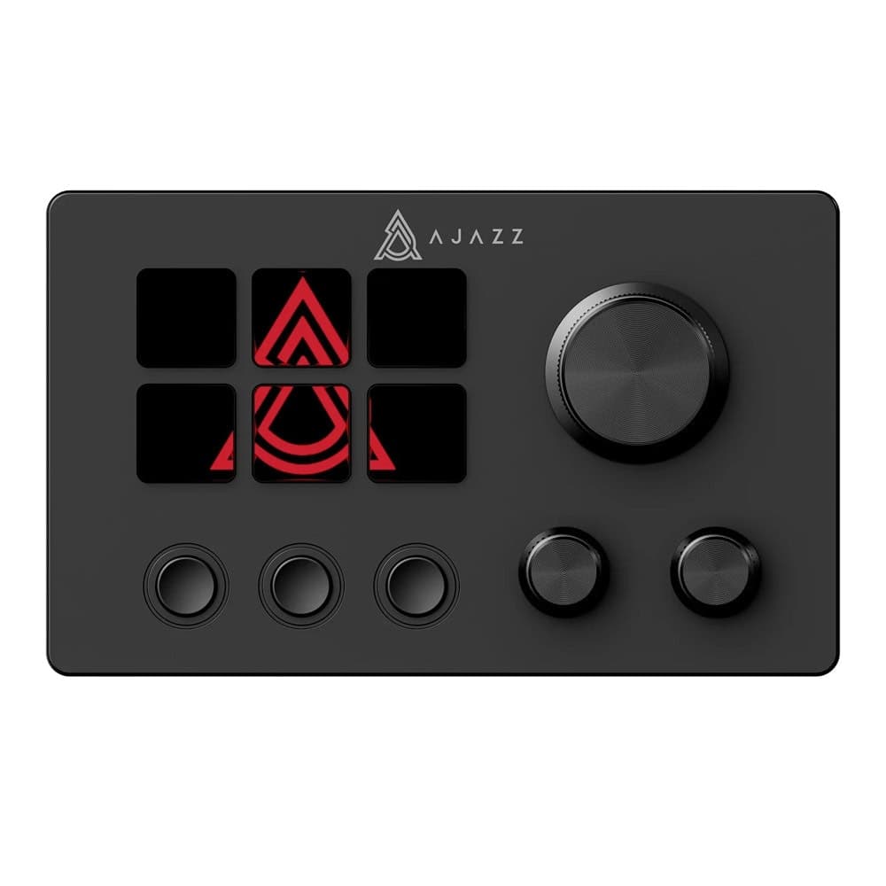 Стрийминг контролер Ajazz AKP03E Black, 6 програмни бутона, 3 колелца за скролване, 2x USB-C, 2x USB-A, черен