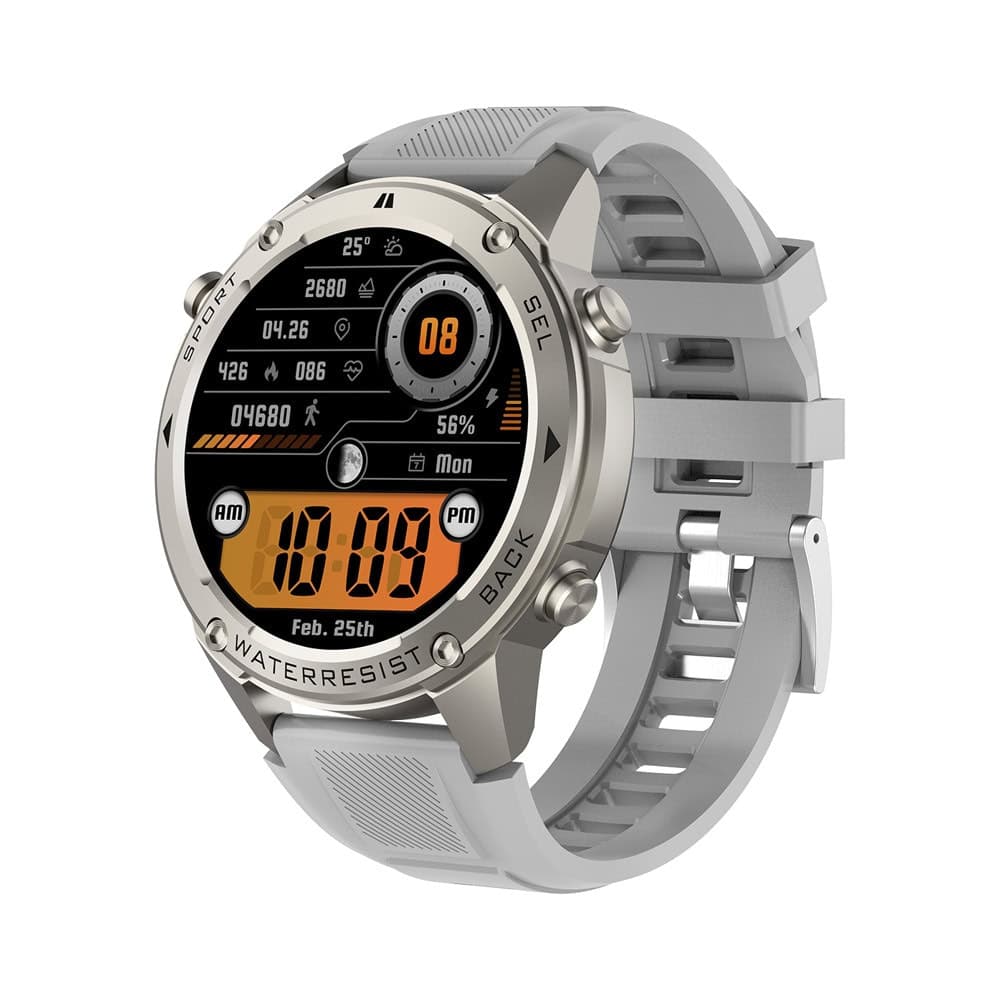 Смарт часовник Xmart AM2410G, 1.43" (3.63cm) AMOLED дисплей, Bluetooth, GPS, сензор за следене на кислород в кръвта, калории и сърдечен ритъм, крачкомер, 5ATM водоустойчивост, до 7 дни живот на батерията, над 170 спортни режима, сив
