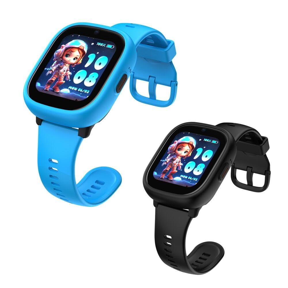 Смарт часовник Xmart Lagenio K3, 1.7" (4.31cm) IPS дисплей, Bluetooth, Wi-Fi, 4G, IP68 защита, 0.3MP камера, детски, черен с черна/синя каишка