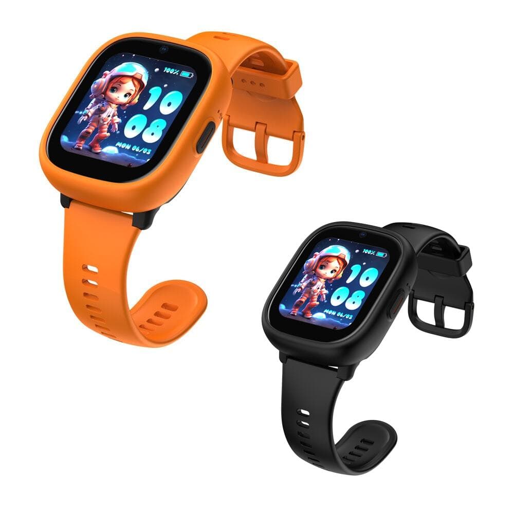 Смарт часовник Xmart Lagenio K3, 1.7" (4.31cm) IPS дисплей, Bluetooth, Wi-Fi, 4G, IP68 защита, 0.3MP камера, детски, черен с черна/оранжева каишка