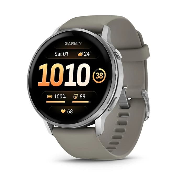 Смарт часовник Garmin Venu 4, 45mm, 1.2" (3.04cm) AMOLED дисплей, Bluetooth/Wi-Fi, сензор за изгорени калории и околна светлина, пулсомер, барометър, 10ATM водоустойчивост, до 10 дни време на работа, над 80 спортни режима, гласов асистент, сив