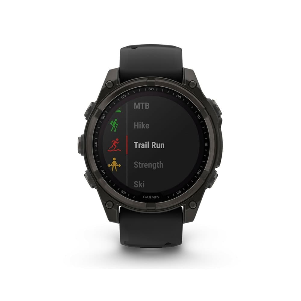 Смарт часовник Garmin FENIX 8 - 51 мм Solar Sapphire Carbon Gray, 1.4"(3.55cm), трансфлективен MIP дисплей, GPS, Bluetooth, 10 ATM, 32 GB вградена памет, до 30 дни време на работа, сив