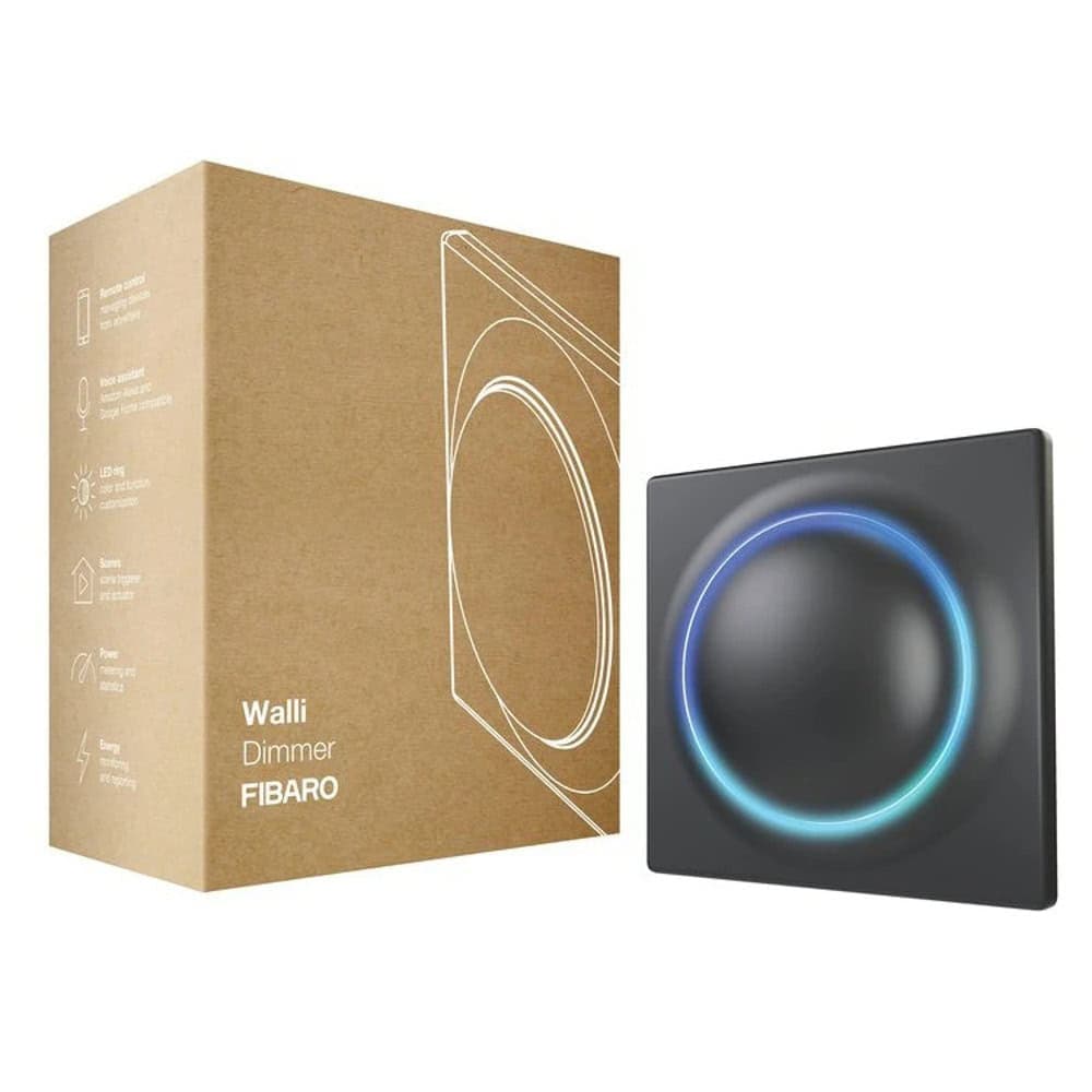 Смарт превключвател Fibaro Walli Dimmer Anthracite (FGWDEU-111-8), за стена, димиращ, включване/изключване на осветление, Z-Wave радио протокол, черен