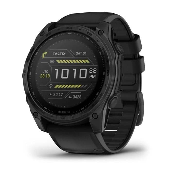Смарт часовник Garmin tactix 8 - 51mm Solar Elite, 1.4" (3.56cm) AMOLED дисплей, Bluetooth, ANT+, Wi-Fi, GPS, Applied Ballistics Elite, соларно зареждане, жироскоп, 10ATM, до 48 дни време на работа, черен