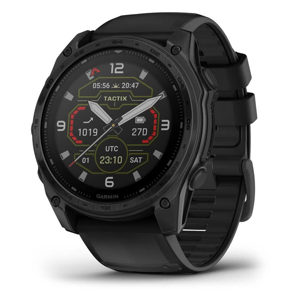 Смарт часовник Garmin tactix 8 - 51mm Solar, 1.4" (3.56cm) AMOLED дисплей, Bluetooth, ANT+, Wi-Fi, GPS, соларно зареждане, жироскоп, режим за нощно виждане, следене на съня, 10ATM, до 48 дни време на работа, черен