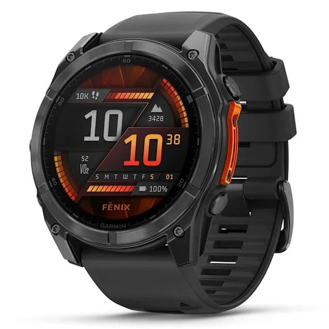 Смарт часовник Garmin fenix 8 51mm (Slate Grey), 1.4" (3.55cm) AMOLED дисплей, Bluetooth, ANT+, Wi-Fi, GPS, 32GB Flash памет, мониторинг на съня, следене на сърдечния ритъм, 10ATM, до 29 дни време на работа, силиконова каишка, черен