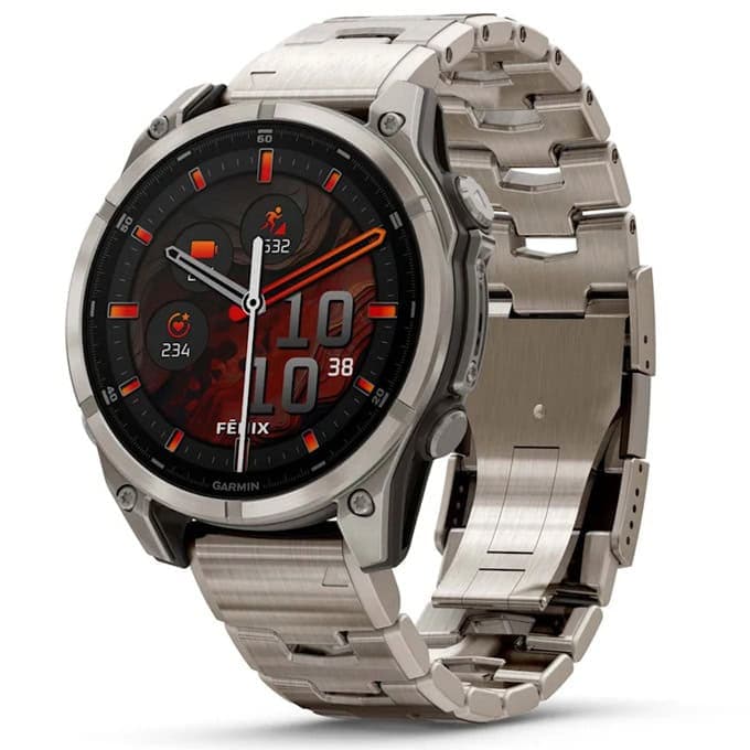 Смарт часовник Garmin fenix 8 47mm (Sapphire/Titanium), 1.4" (3.55cm) AMOLED дисплей, Bluetooth, ANT+, Wi-Fi, GPS, 32GB Flash памет, мониторинг на съня, следене на сърдечния ритъм, 10ATM, до 16 дни време на работа, титаниева каишка, сребрист