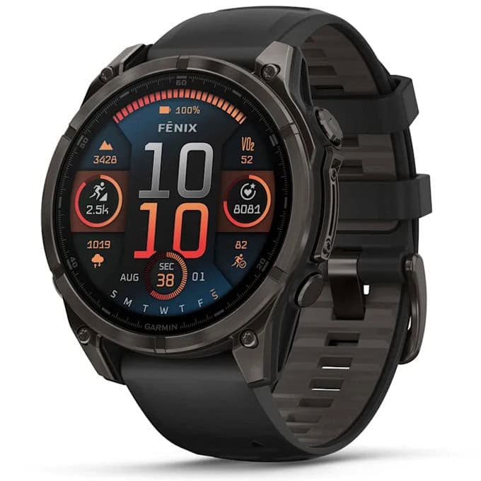 Смарт часовник Garmin fenix 8 47mm (Black/Pebble Grey), 1.4" (3.55cm) AMOLED дисплей, Bluetooth, ANT+, Wi-Fi, GPS, 32GB Flash памет, мониторинг на съня, следене на сърдечния ритъм, 10ATM, до 16 дни време на работа, Sapphire/DLC Titanium, черен