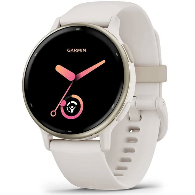Смарт часовник Garmin vivoactive 5 (Cream Gold/Ivory), 1.2" (3.04cm) AMOLED дисплей, Bluetooth, ANT+, Wi-Fi, GPS, 4GB вградена памет, следене на сърдечен ритъм, измерване на стреса, мониторинг на съня, 5ATM, до 11 дни време на работа, бежов