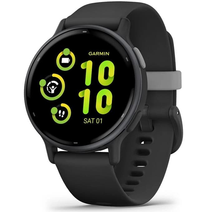 Смарт часовник Garmin vivoactive 5 (Slate/Black), 1.2" (3.04cm) AMOLED дисплей, Bluetooth, ANT+, Wi-Fi, GPS, 4GB вградена памет, следене на сърдечен ритъм, измерване на стреса, мониторинг на съня, 5ATM, до 11 дни време на работа, черен