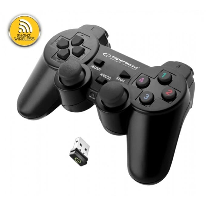 Геймпад Esperanza EGG108B, безжичен, USB, черен, за PC/PS3