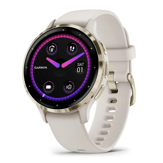 Смарт часовник Garmin Venu 3S, 1.2" (3.04cm) AMOLED дисплей, до 10 дни време на работа, 5ATM, Bluetooth, ANT+, Wi-Fi, GPS, пулсомер, следене на съня, златист безел с бежов корпус