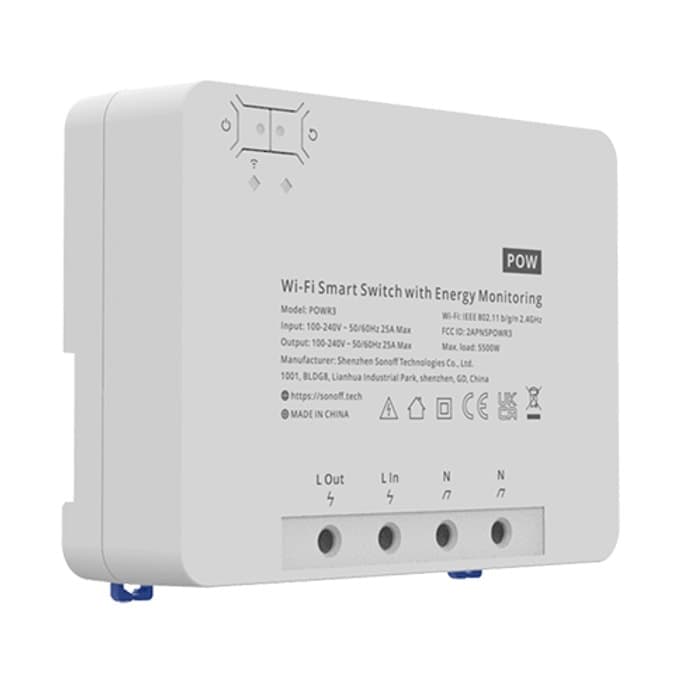 Смарт ключ Elmark POWR3, Wi-Fi, 2x25A, 2x5500W, 100-240V, IP20, бял
