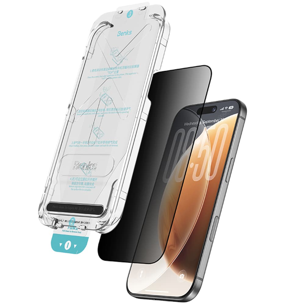 Калено стъклено защитно покритие с определен ъгъл на виждане на iPhone 18 Pro - Benks Tempered Glass Omni Warrior Anti-Drop Privacy